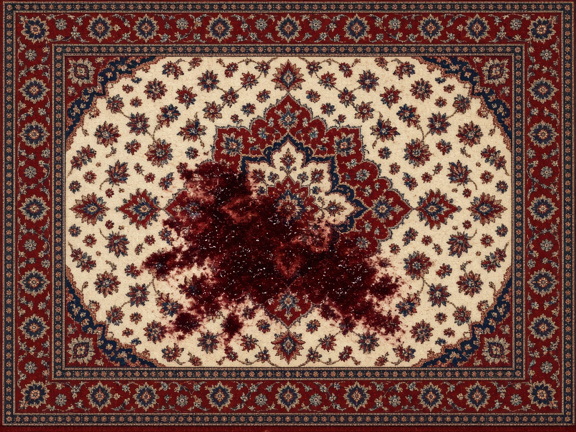Persian rug with a red wine stain