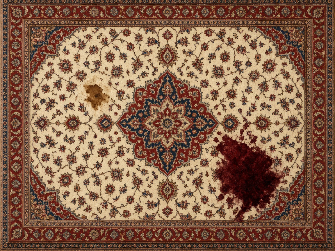 Persian rug with wine and coffee stains
